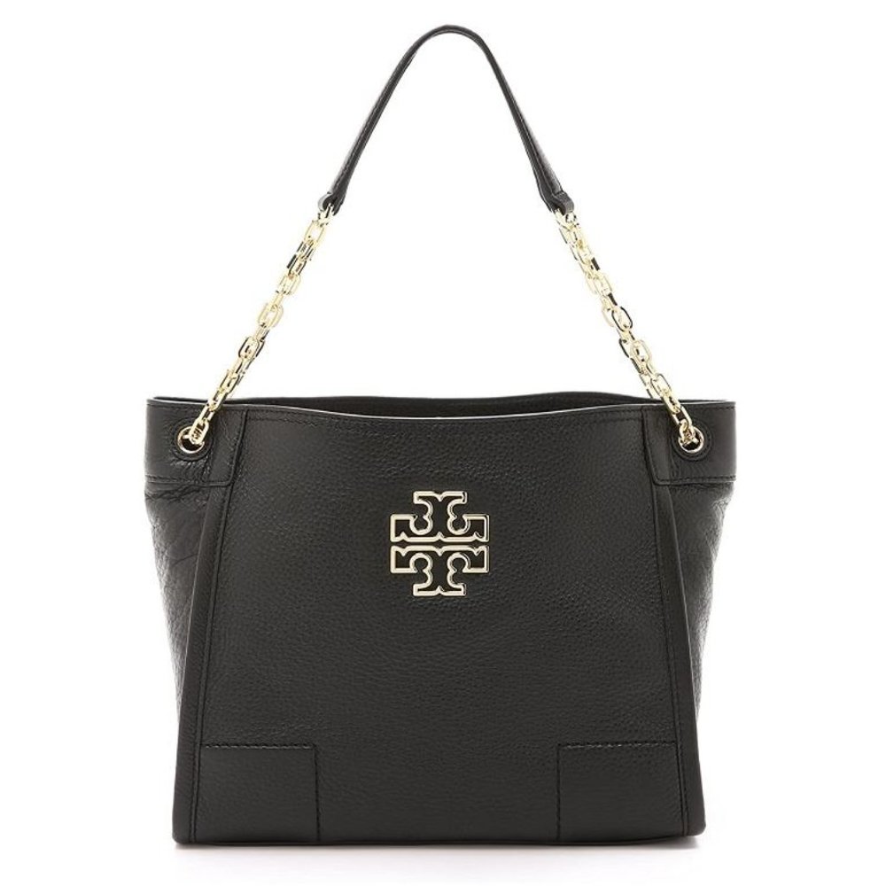 Tory Burch Small Britten Leather Tote Bag Black Handbag Shoulder Bag Purse New